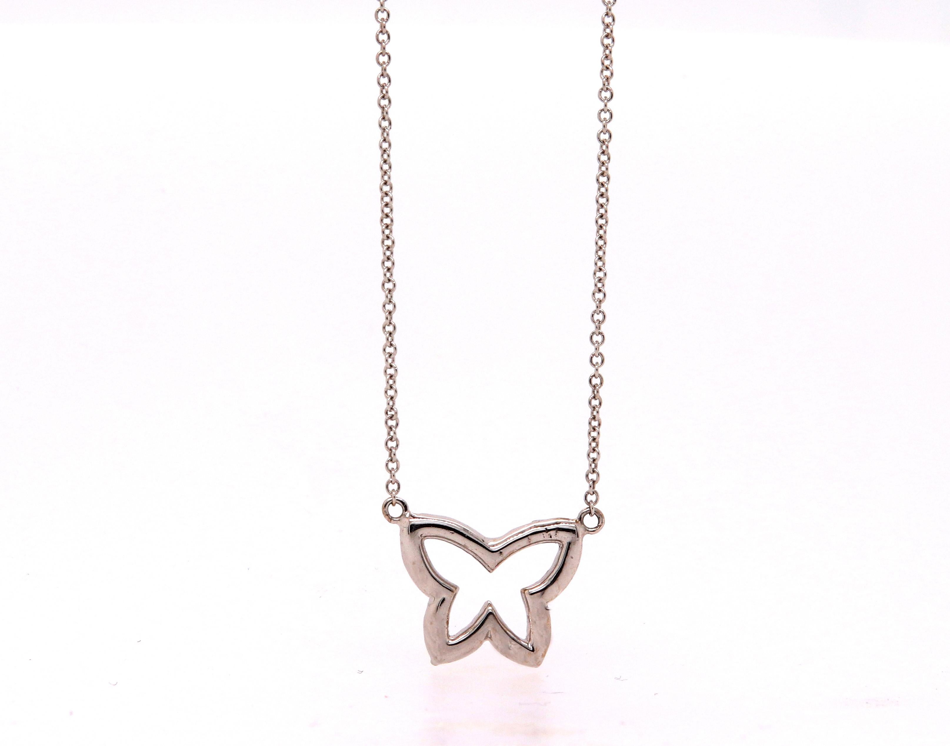 Contemporary Butterfly Shaped Round Diamond Pendant Necklace 14k White Gold Motif Animal For Sale