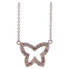 Butterfly Shaped Round Diamond Pendant Necklace 14k White Gold Motif Animal