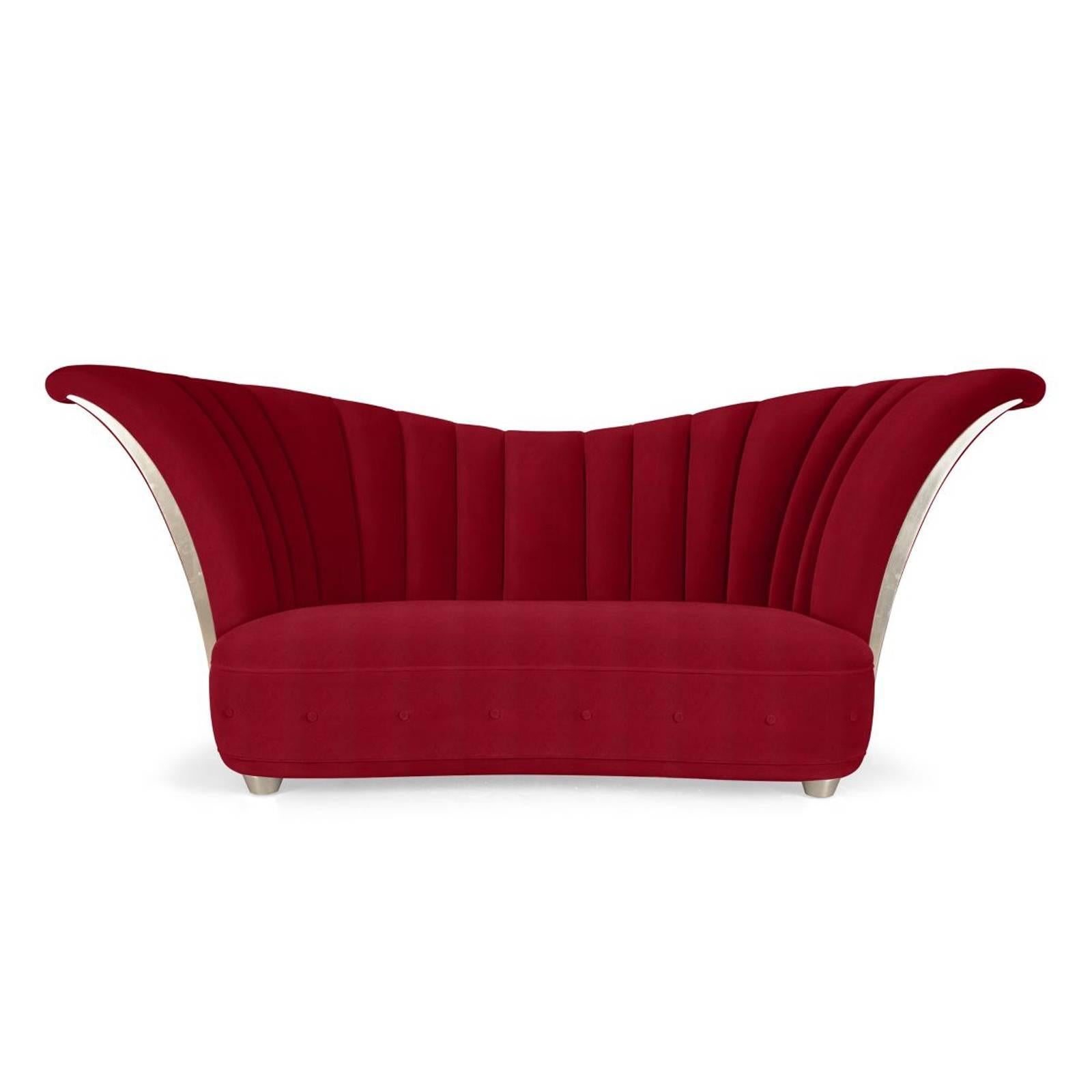 Anglais Canapé Butterfly avec structure en bois massif d'acajou et velours rouge en vente