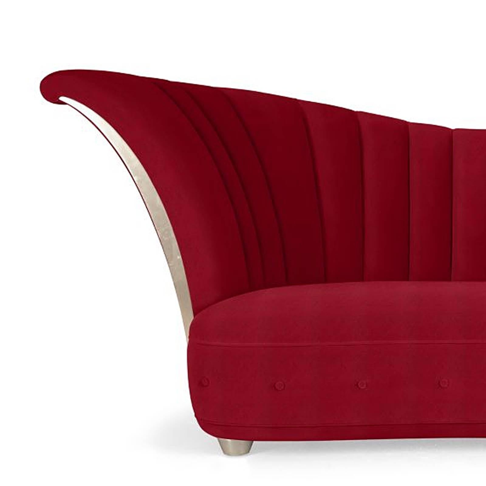 English Butterfly Sofa with Solid Mahogany Wood Structure and Red Velvet For Sale