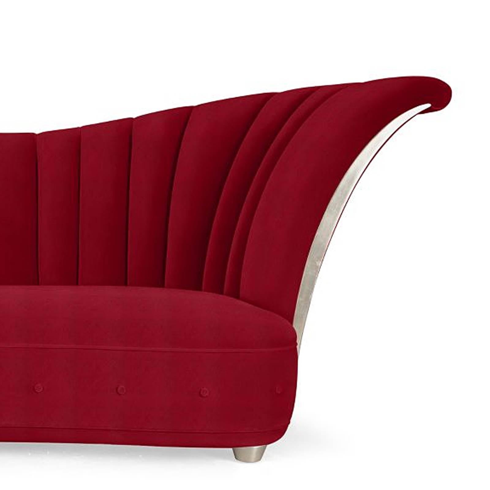 Hand-Crafted Butterfly Sofa with Solid Mahogany Wood Structure and Red Velvet For Sale