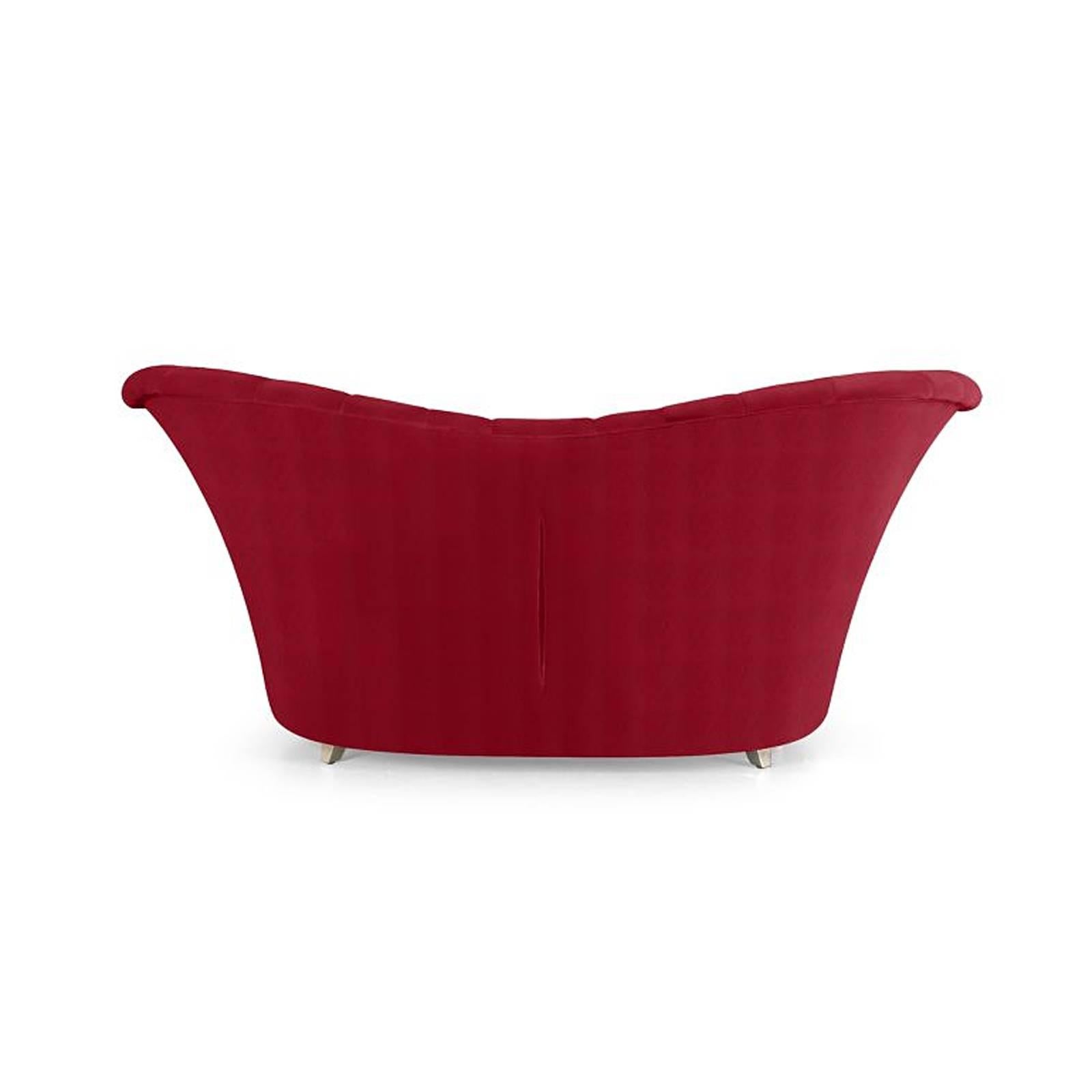 Butterfly Sofa with Solid Mahogany Wood Structure and Red Velvet In Excellent Condition For Sale In Paris, FR