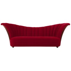 Butterfly Sofa with Solid Mahogany Wood Structure and Red Velvet