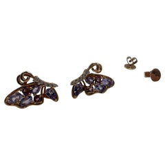 Butterfly Stud earrings with sapphires and diamonds 18KT gold