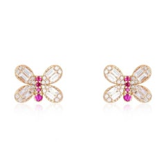 Schmetterling Ohrstecker Rubin 14K (oder 18k auf Anfrage) Gelbgold Diamant Flügel Ohrringe