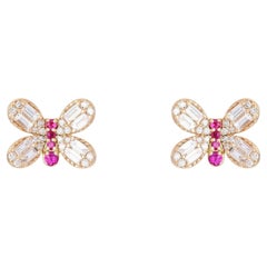 Schmetterling Ohrstecker Rubin 14K (oder 18k auf Anfrage) Gelbgold Diamant Flügel Ohrringe