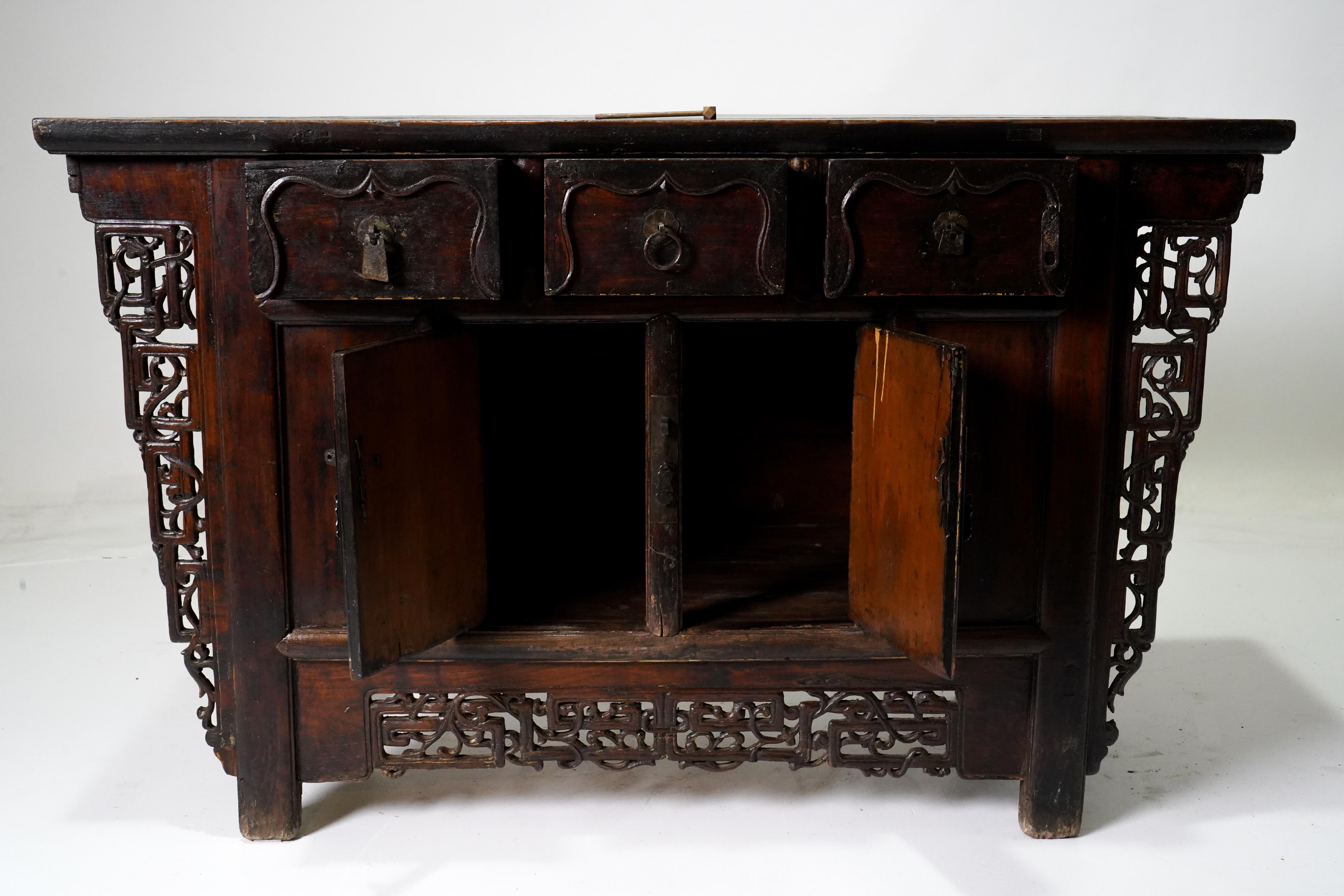 Chinese Butterfly Style Storage Cabinet with Carved Spandrels 
