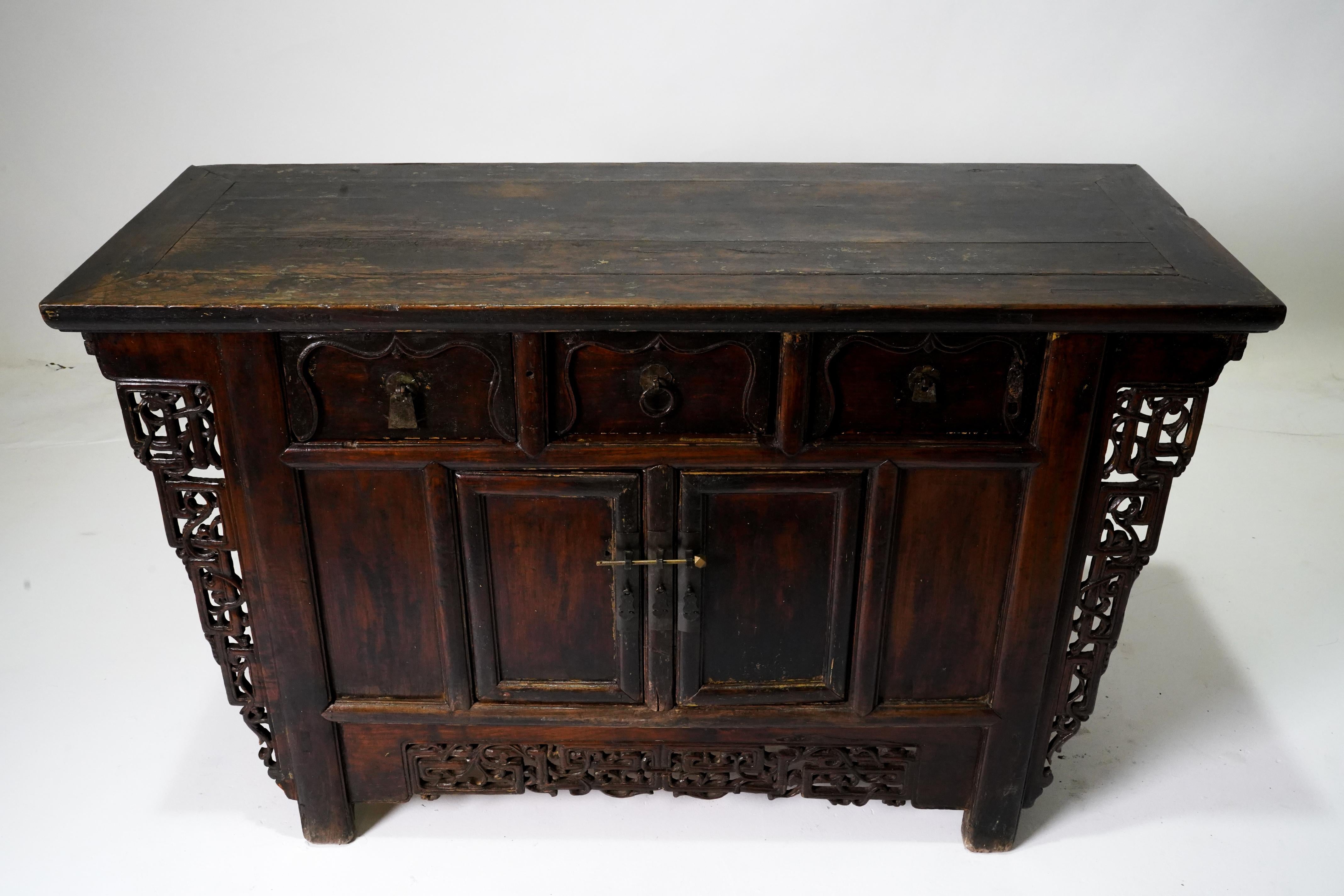 Butterfly Style Storage Cabinet with Carved Spandrels  In Good Condition In Chicago, IL