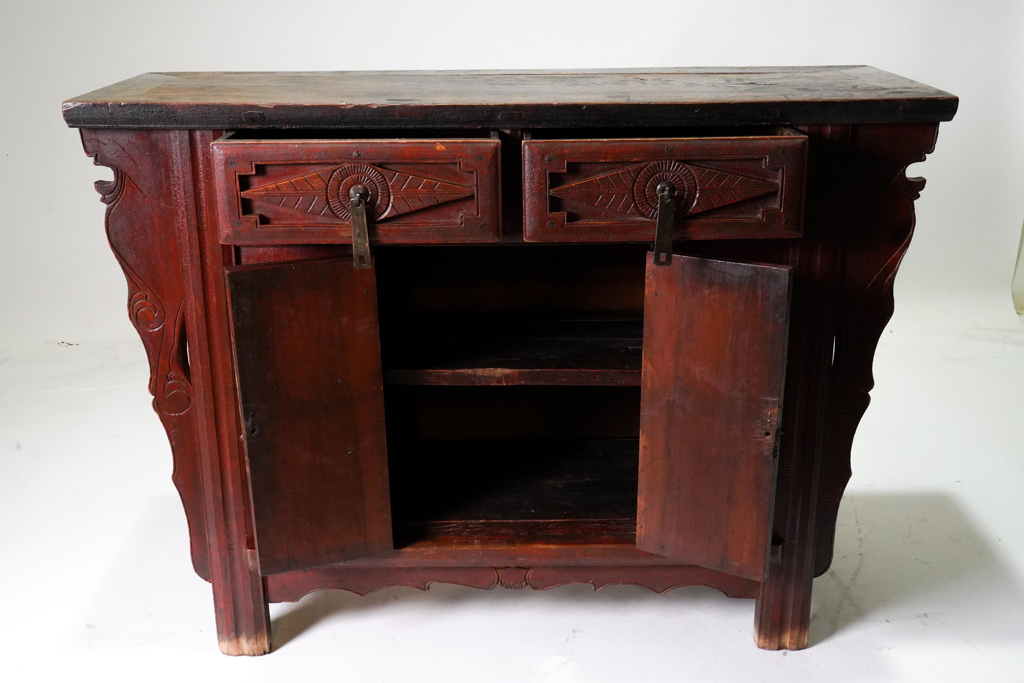 Chinese Butterfly Style Storage Chest with 2 Drawers, Original Patina For Sale
