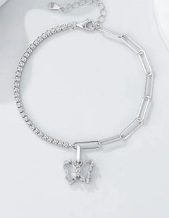 Butterfly Styled Half Tennis Bracelet 925 Sterling Siver Natural Pave Diamond .