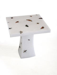 Butterfly Inlay Table In White Marble Handcrafted in India By Stephanie Odegard