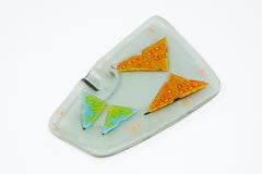 Butterfly Themed Fused Art Glass Ashtray by Higgins, Signed, circa 1950s