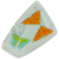 Vintage Butterfly Themed Fused Art Glass Ashtray by Higgins, Signed, circa 1950s