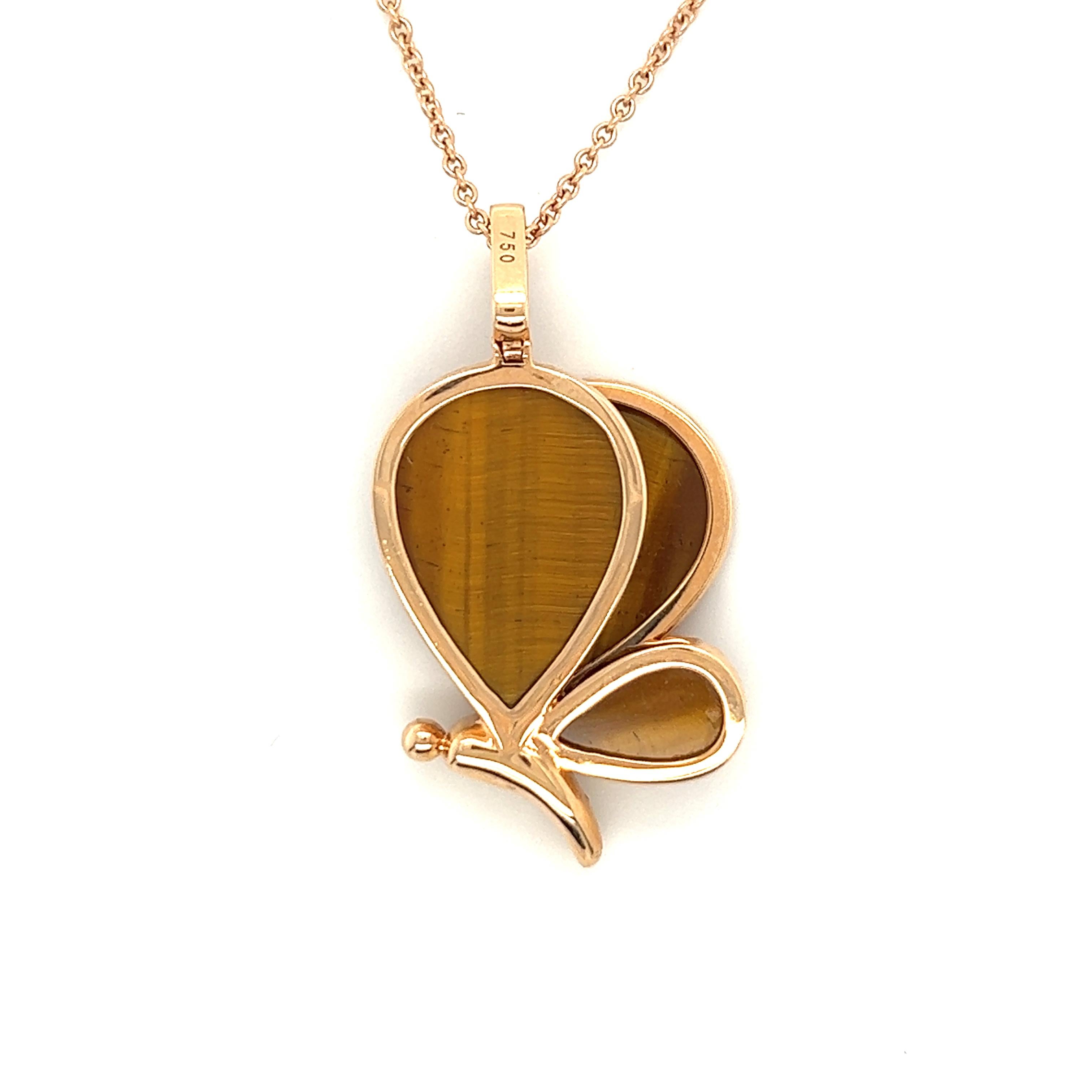 Butterfly Tiger Eye Stone 18K Rose Gold Diamond Necklace

8 Diamonds 0.04CT
9 Fancy Diamonds 0.14CT
3 Tiger Eye Stones 5.98CT
18 K Rose Gold 7.57 GM

Tiger iron is an altered rock composed chiefly of tiger's eye, red jasper and black hematite. Roman