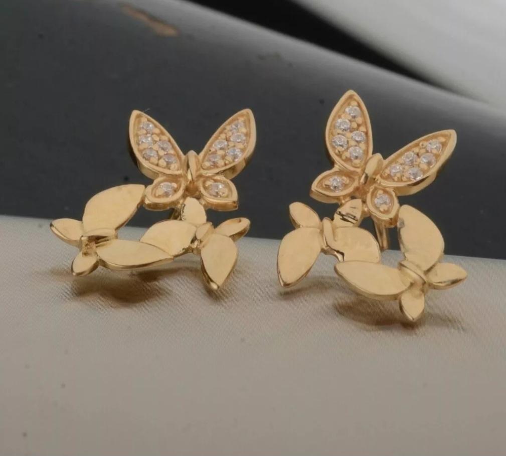 Butterfly Tiny Stud Earrings 14k Solid Gold Diamond Designer Wedding Jewelry In New Condition For Sale In Chicago, IL