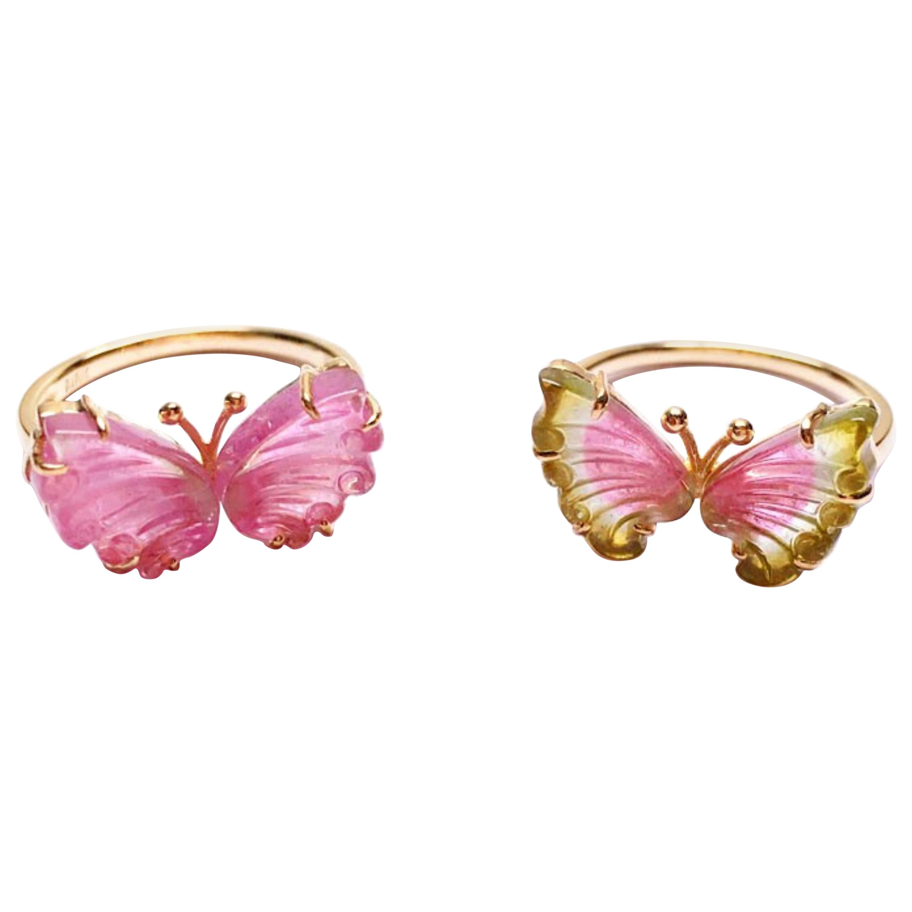 Butterfly Tourmaline Ring 18k Gold Vintage Style For Sale