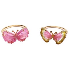 Butterfly Tourmaline Ring 18k Gold Vintage Style