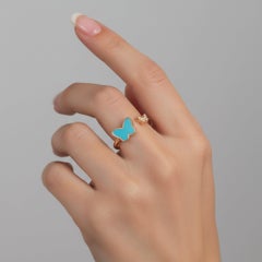 Butterfly Turquoise Enamel 14K (or 18k upon request) Yellow Gold Open Ring
