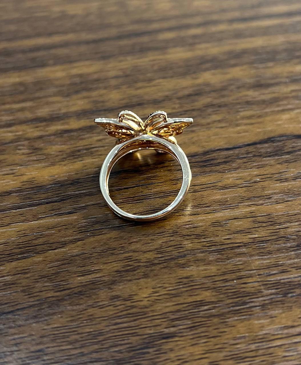 Butterfly White Champagne Brown Diamonds 14K Rose Gold Statement Fun Ring For Sale 5