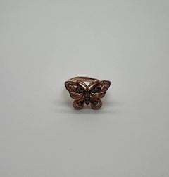 Butterfly White Champagne Brown Diamonds 14K Rose Gold Statement Fun Ring