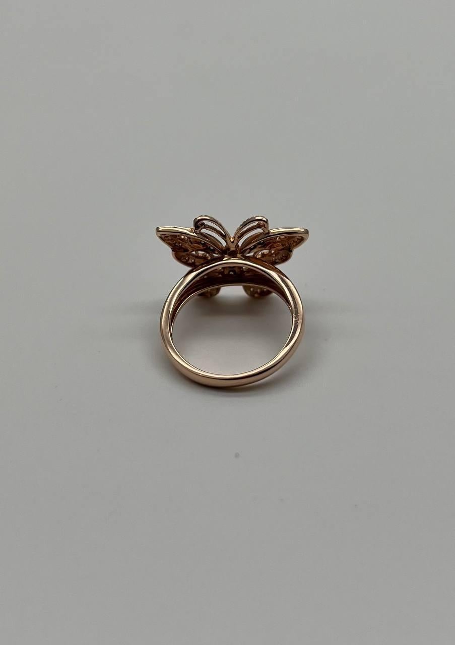 Mixed Cut Butterfly White Champagne Brown Diamonds 14K Rose Gold Statement Fun Ring For Sale