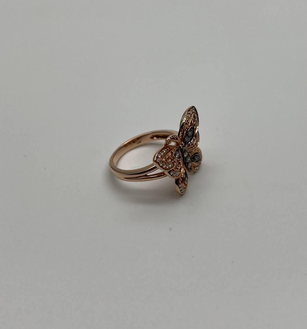Butterfly White Champagne Brown Diamonds 14K Rose Gold Statement Fun Ring In New Condition For Sale In Oakton, VA