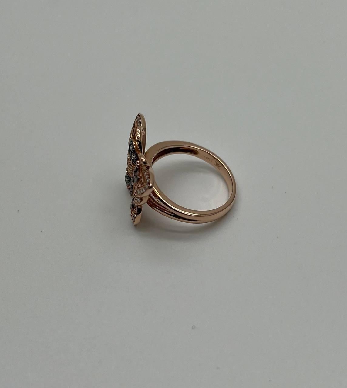 Women's Butterfly White Champagne Brown Diamonds 14K Rose Gold Statement Fun Ring For Sale