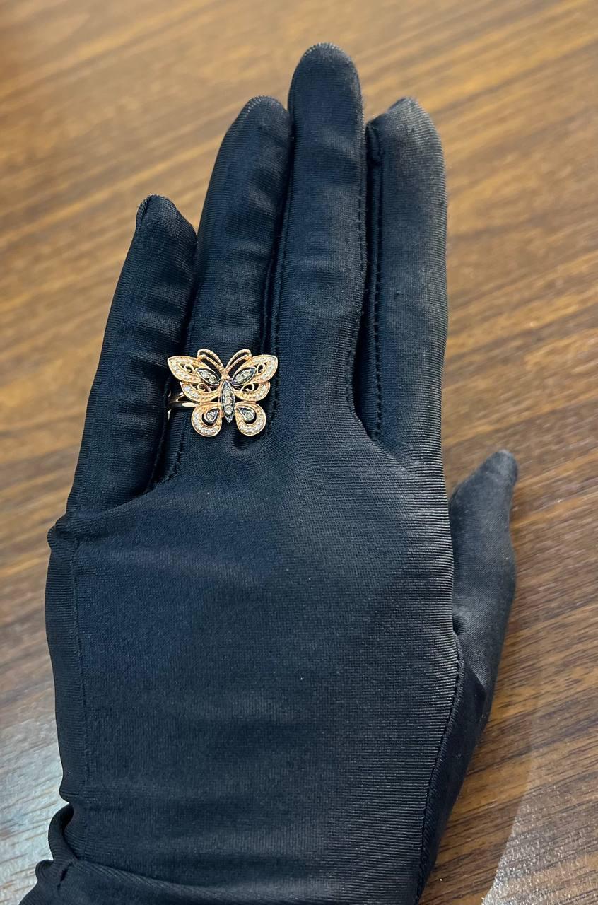 Butterfly White Champagne Brown Diamonds 14K Rose Gold Statement Fun Ring For Sale 1