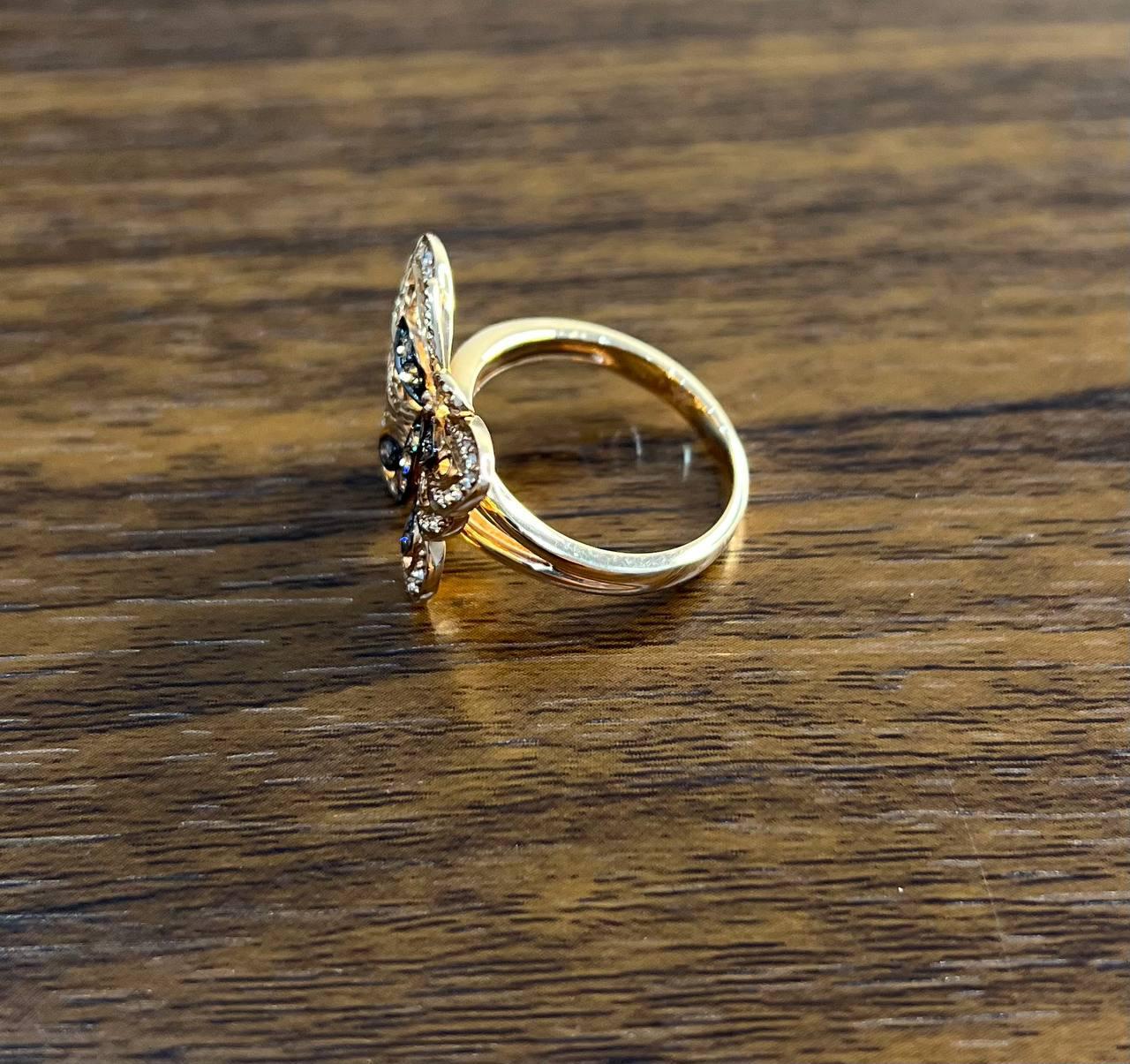 Butterfly White Champagne Brown Diamonds 14K Rose Gold Statement Fun Ring For Sale 4