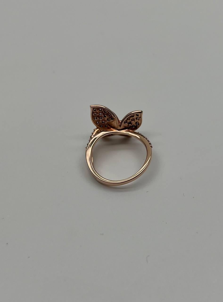 Butterfly White Champagne Diamond Pave Set Split Shank 14K Yellow Gold Ring For Sale 5
