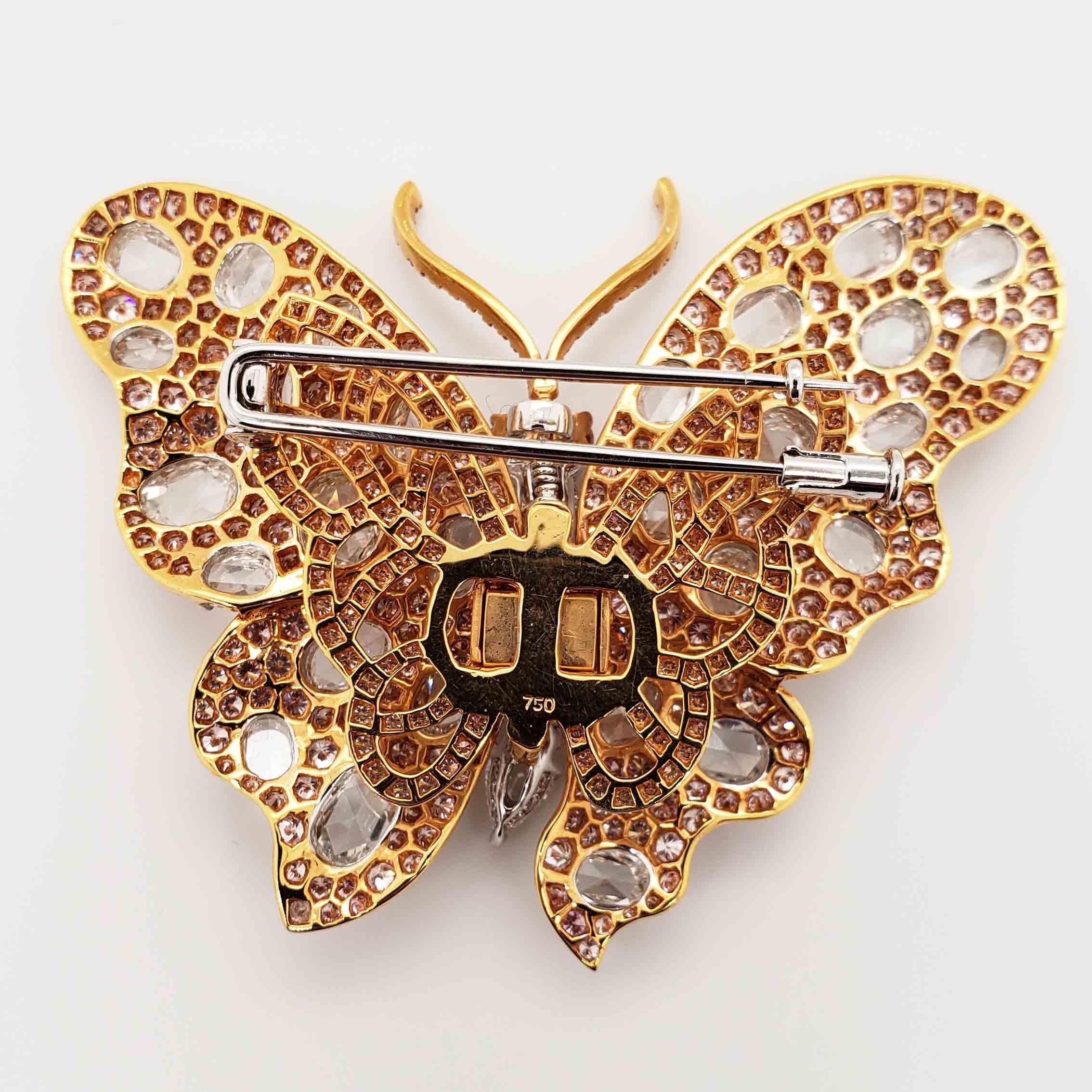 Butterfly White Diamond and Pink Diamond Rose Gold Brooch 1
