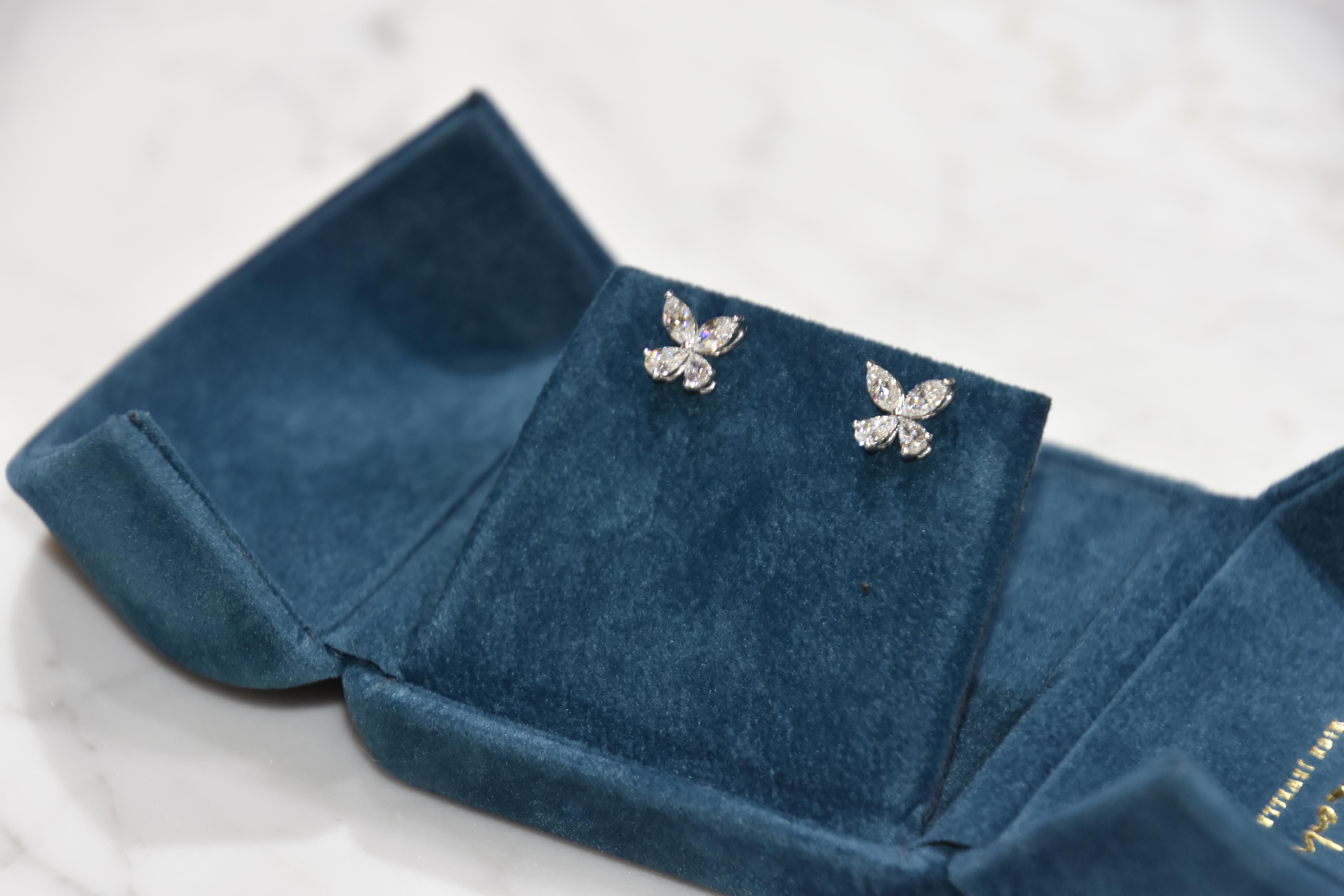 Women's KAHN Butterfly White Diamond Jacket Earring For Sale