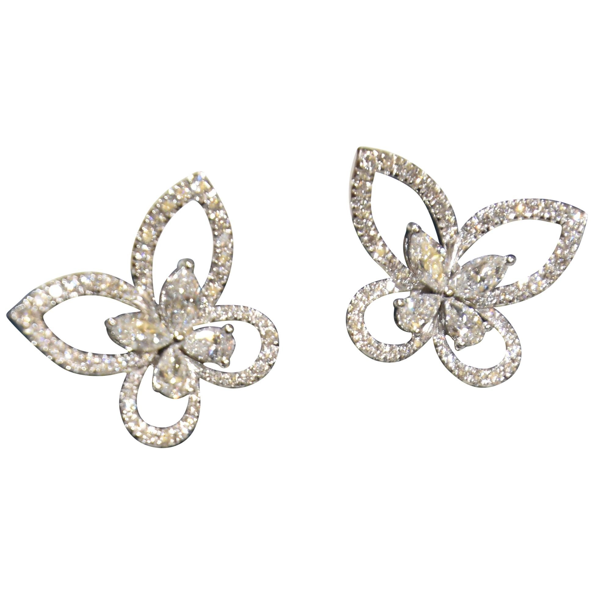 KAHN Butterfly White Diamond Jacket Earring For Sale
