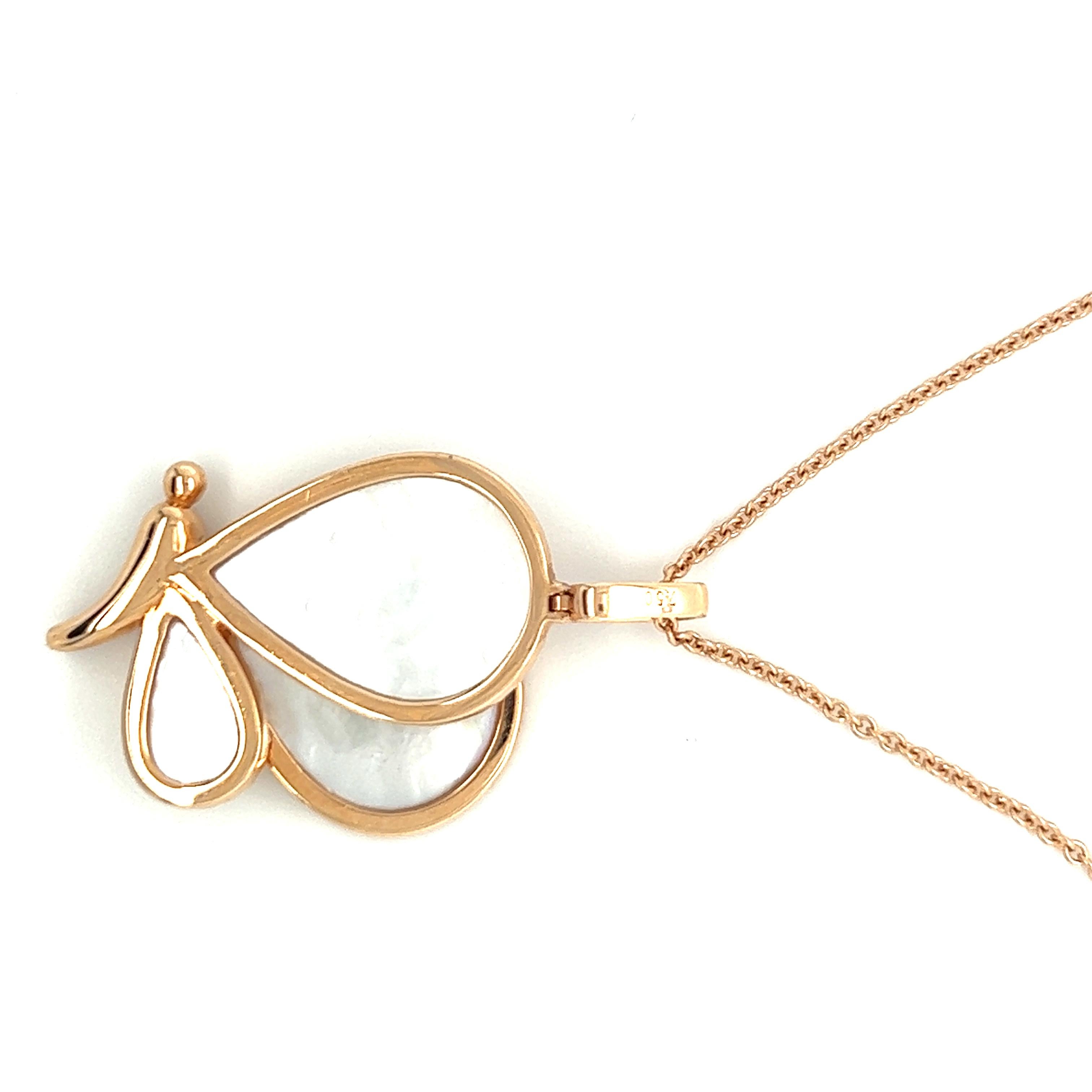 Modern Butterfly White Shell 18k Rose Gold Necklace For Sale
