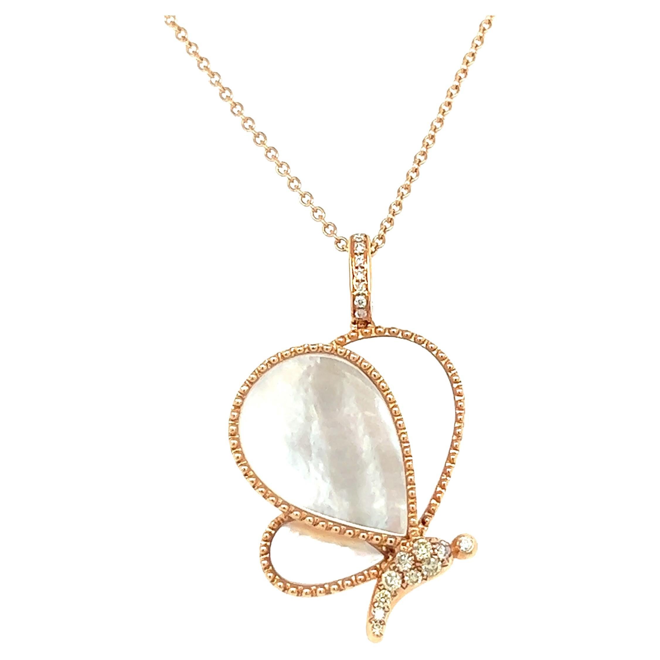 Butterfly White Shell 18k Rose Gold Necklace For Sale