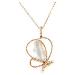 Used Butterfly White Shell 18k Rose Gold Necklace