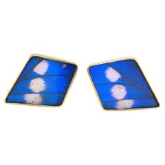 Boutons de manchette artisanaux à aile de papillon en or jaune 18 carats