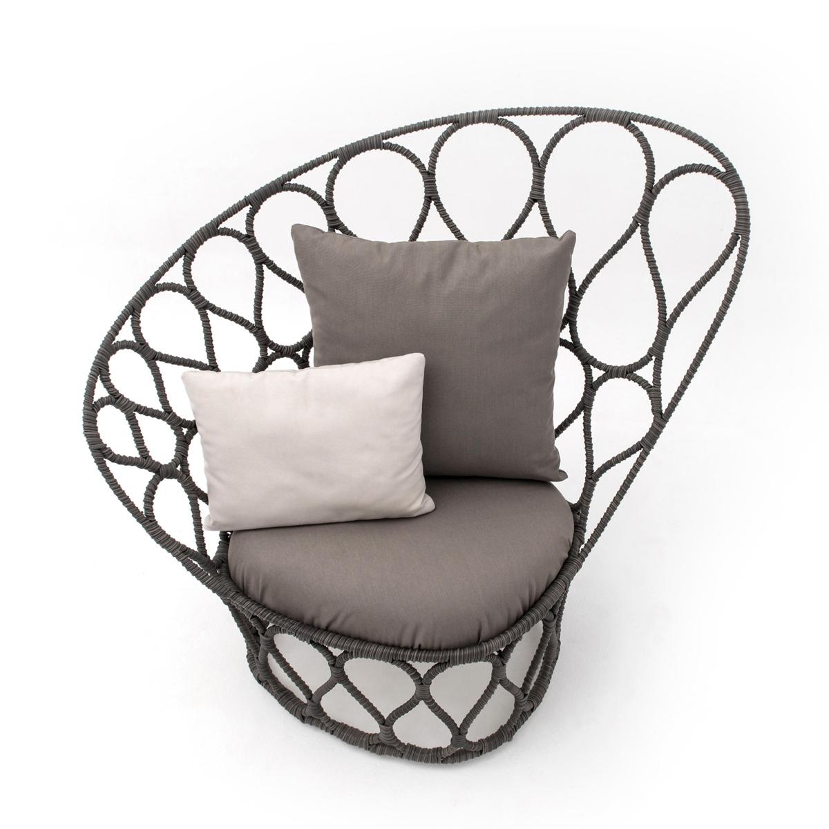 Chair butterfly wing left or right chair
With steel structure and with polyethylene
Canvas hand braided, structure in pale gray color. 
With seat cushion included, seat cushion in taupe 
color. Indoor or outddor furniture.
Lead time production if on