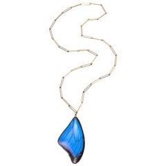 Butterfly Wing, Rock Crystal and 18 Karat Gold Pendant Necklace