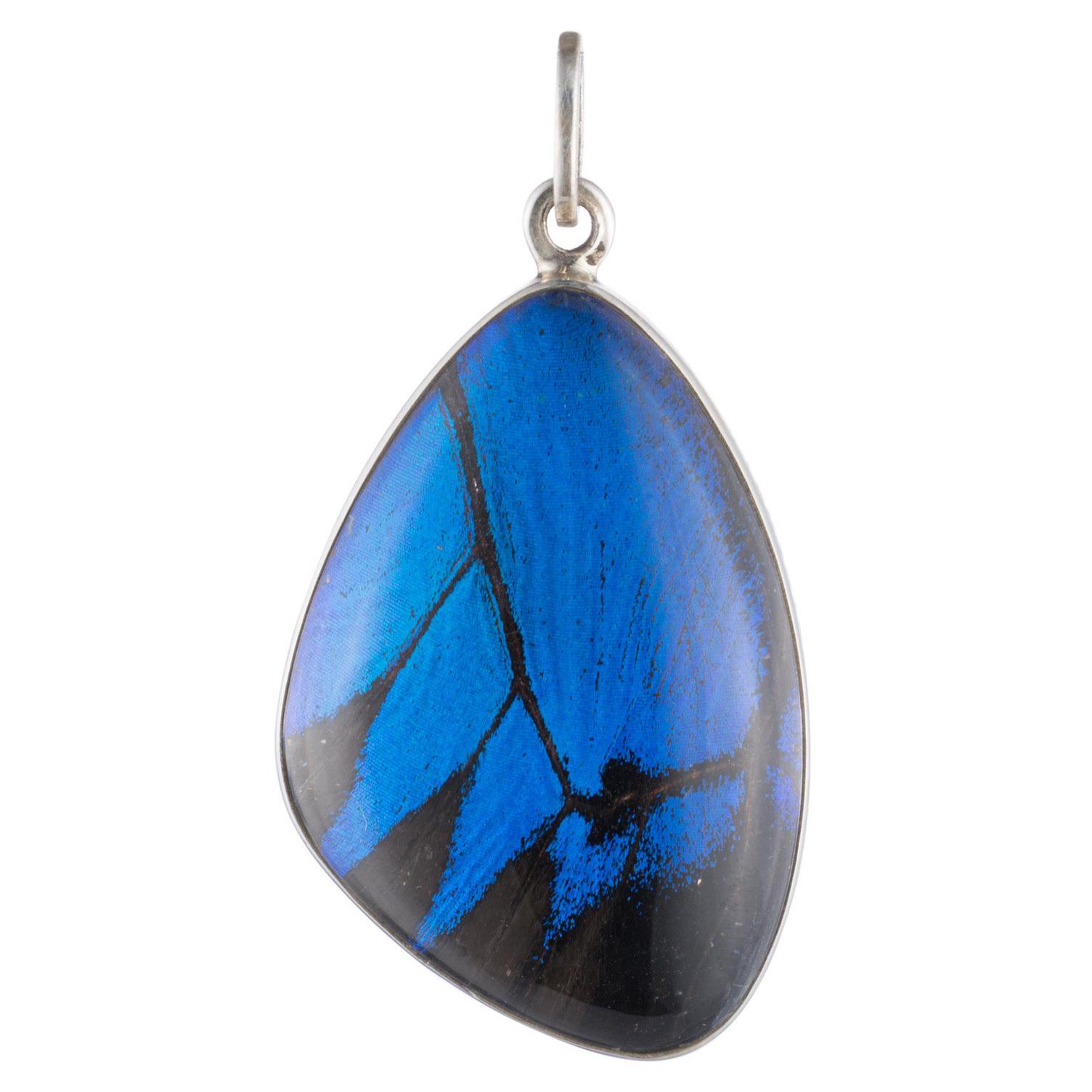 Butterfly Wing, Rock Crystal and Sterling Silver Pendant
