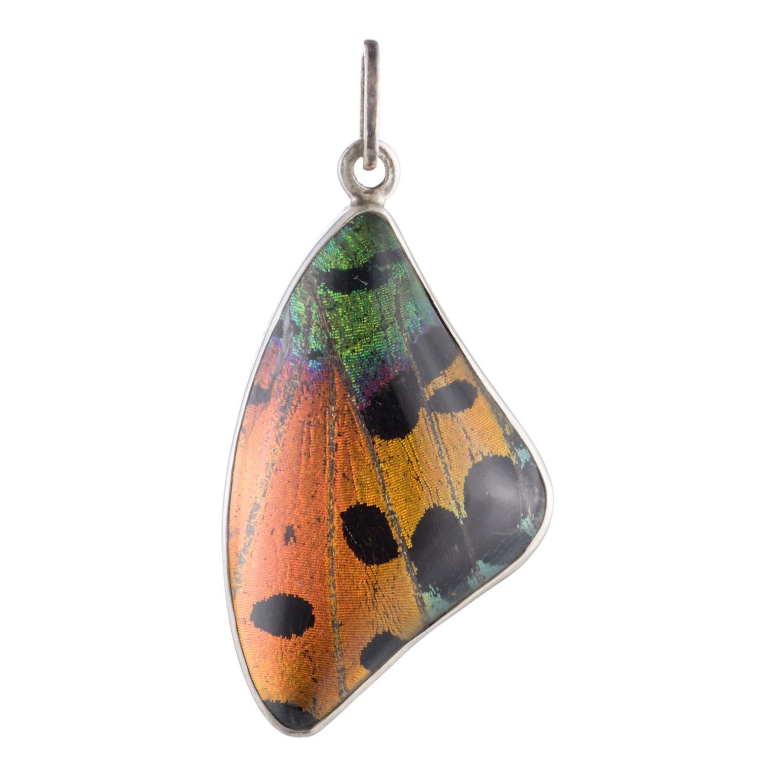 Butterfly Wing, Rock Crystal & Sterling Silver Pendant