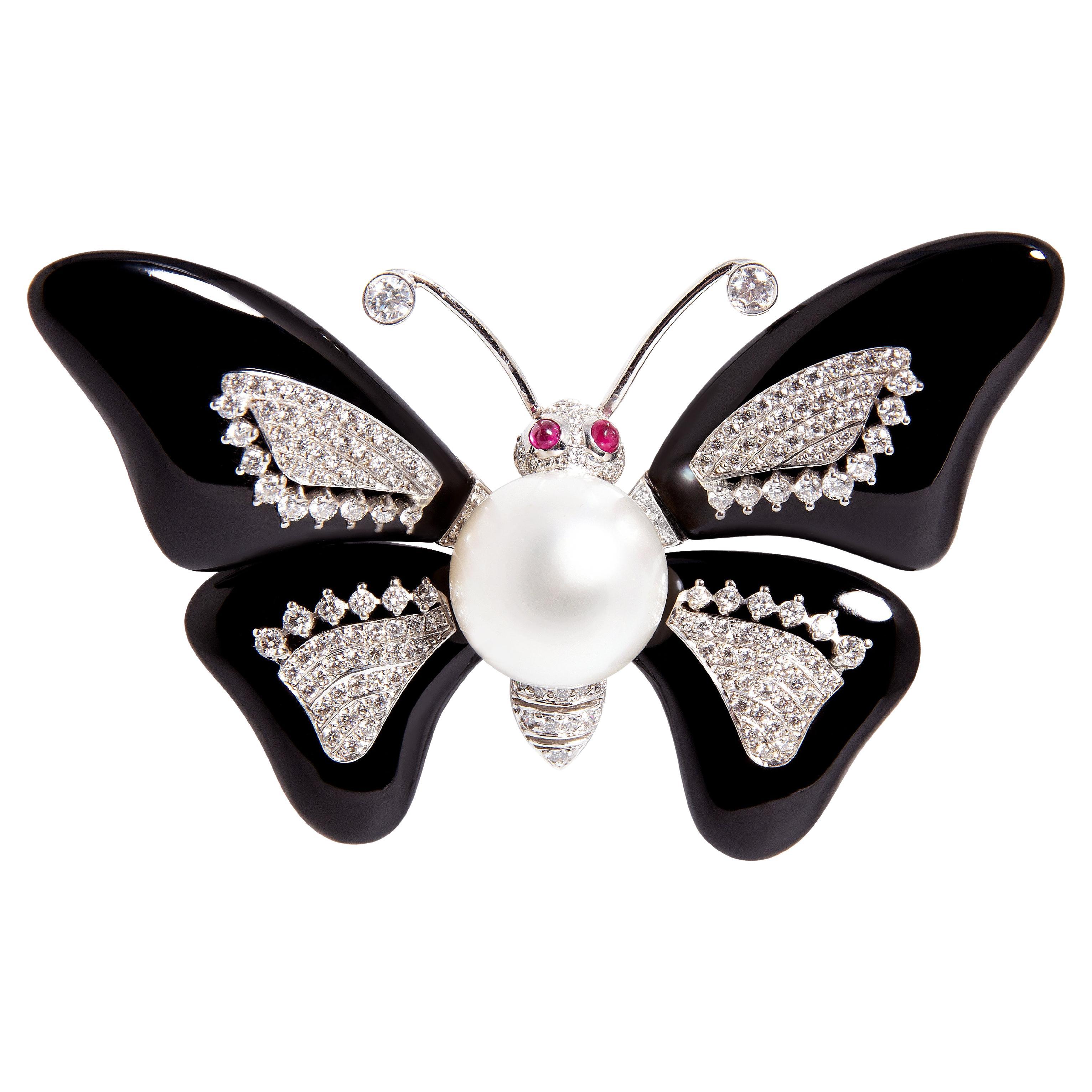 Butterly Brooch Pin Diamond Onyx Design by Ella Gafter