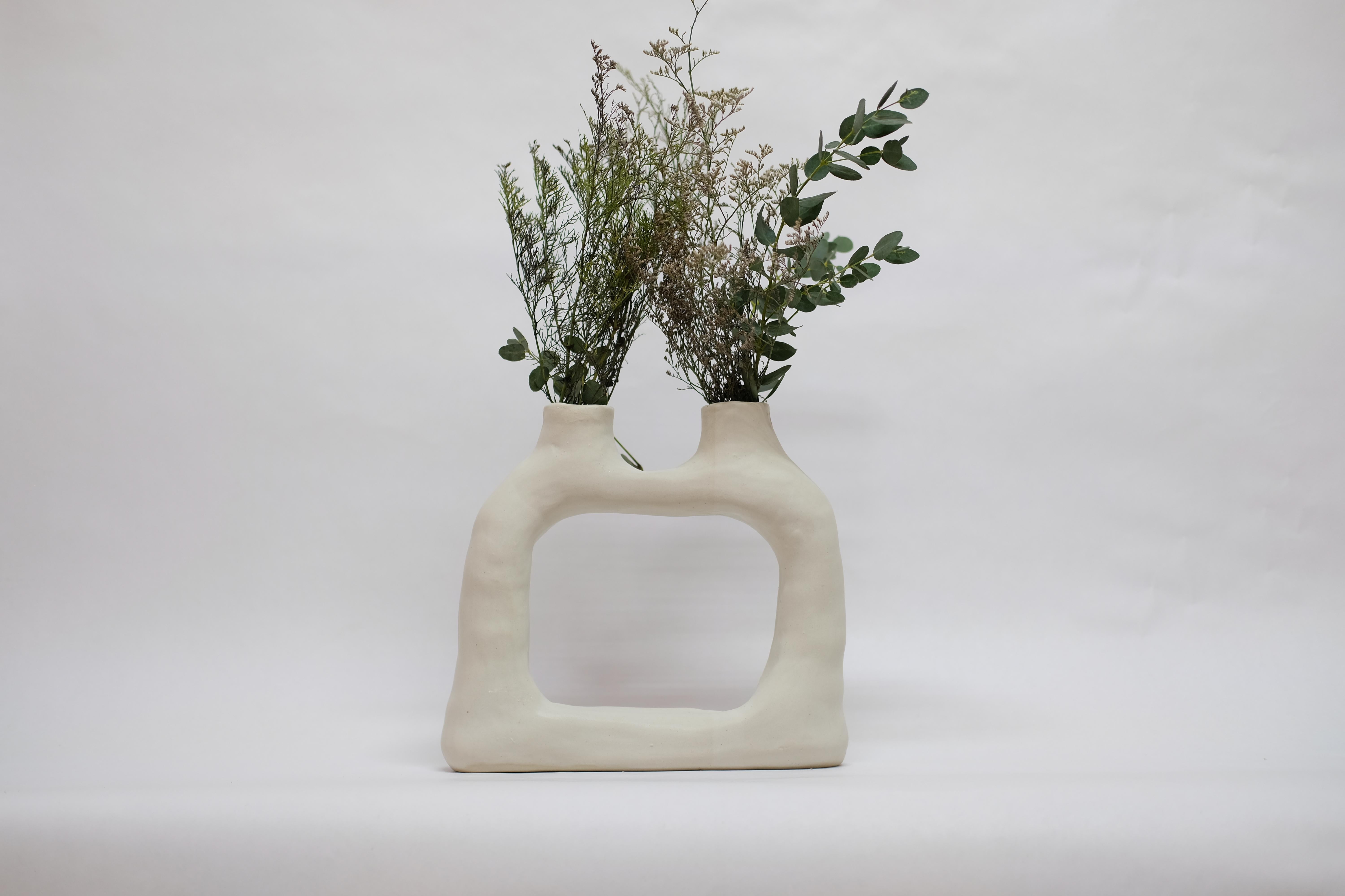Mexican Buttermilk Dual No.2 Stoneware Vase by Camila Apaez For Sale