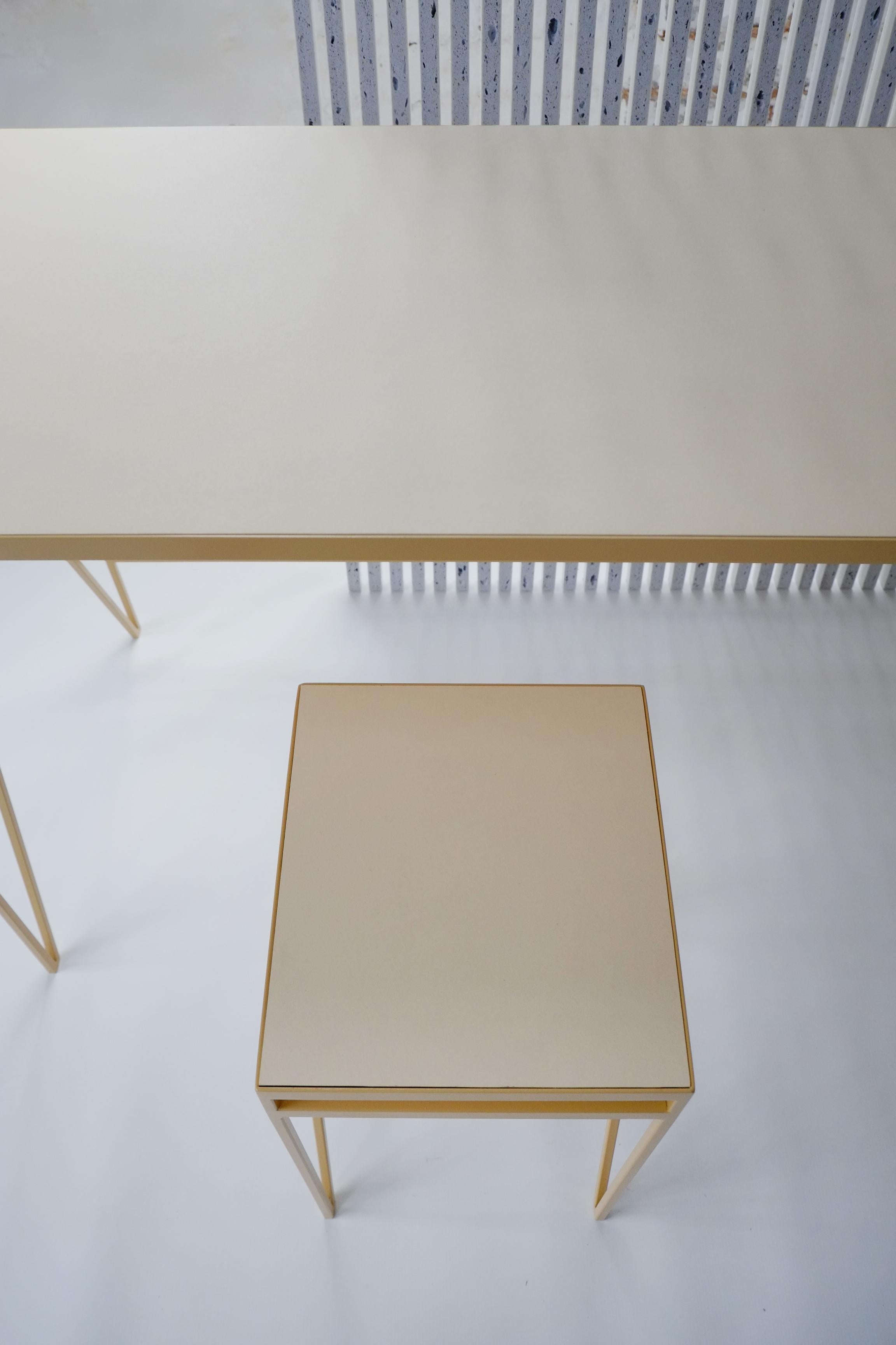Minimalist Butternut Study Desk with Natural Linoleum Table Top, Customizable For Sale