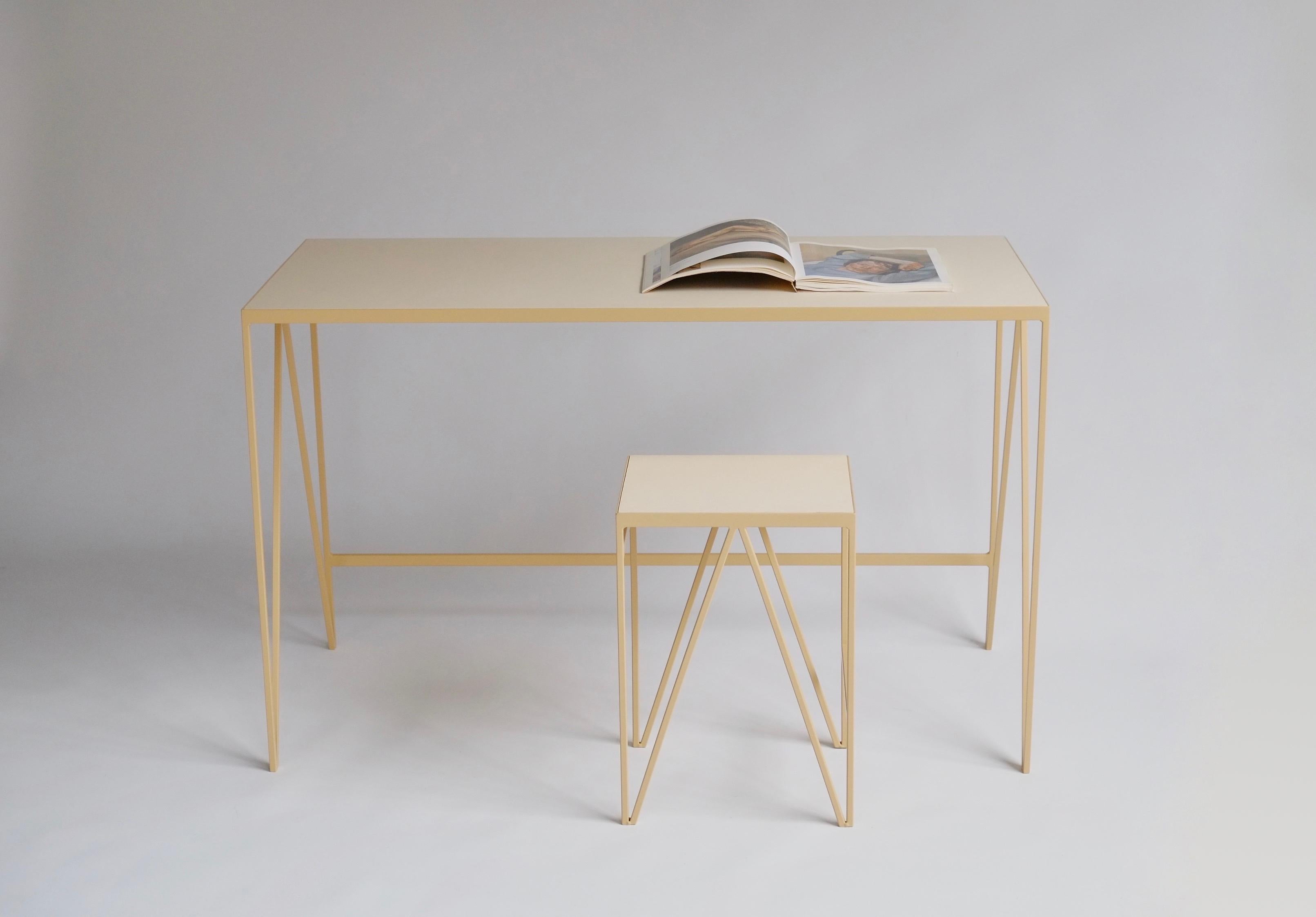 Welded Butternut Study Desk with Natural Linoleum Table Top, Customizable For Sale