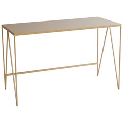 Bureau d'étude en noyer avec plateau en linoléum naturel, personnalisable