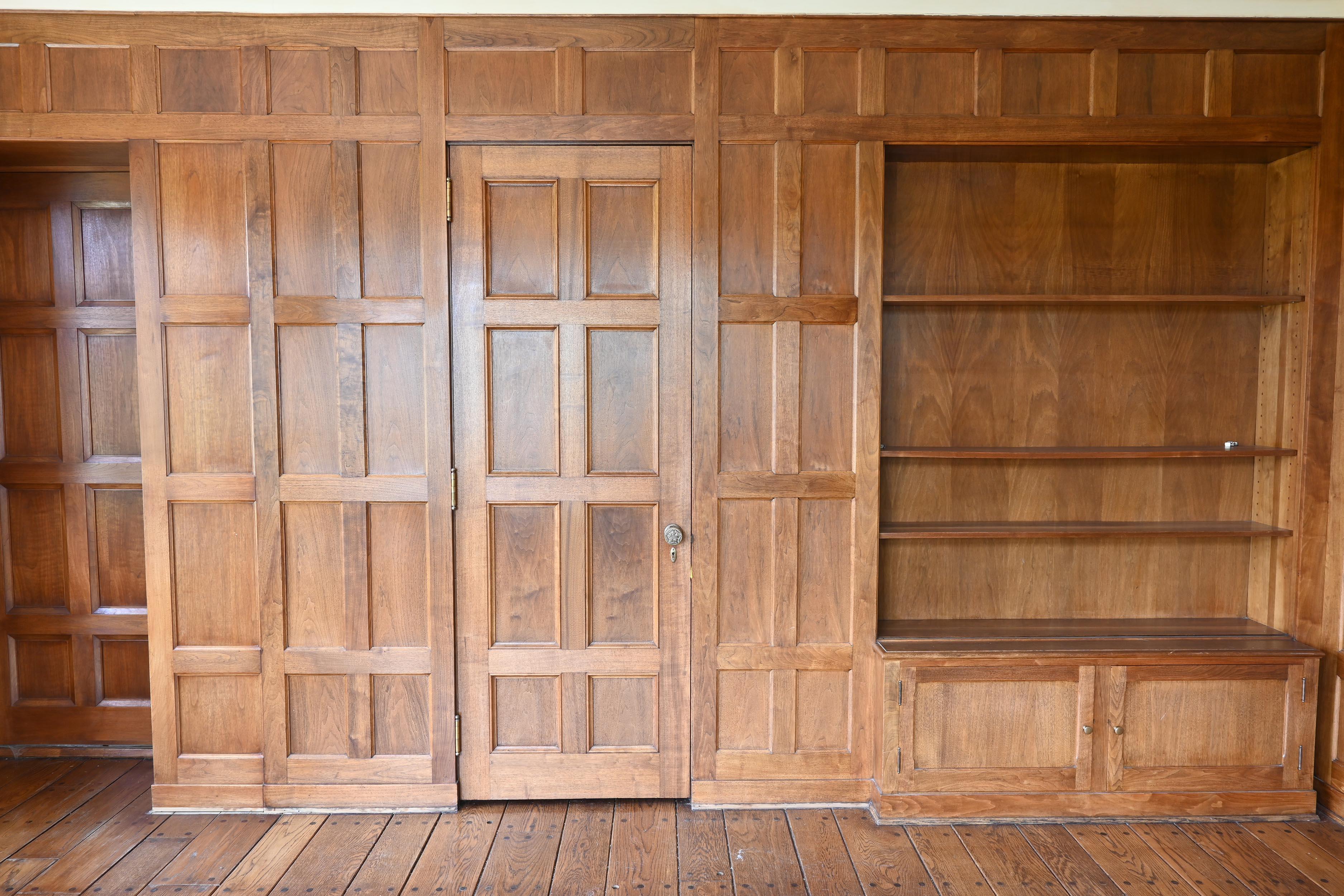 Butternut 'White Walnut' 1929 Paneled Library with Bookcases & Doors Complete In Good Condition For Sale In Minneapolis, MN