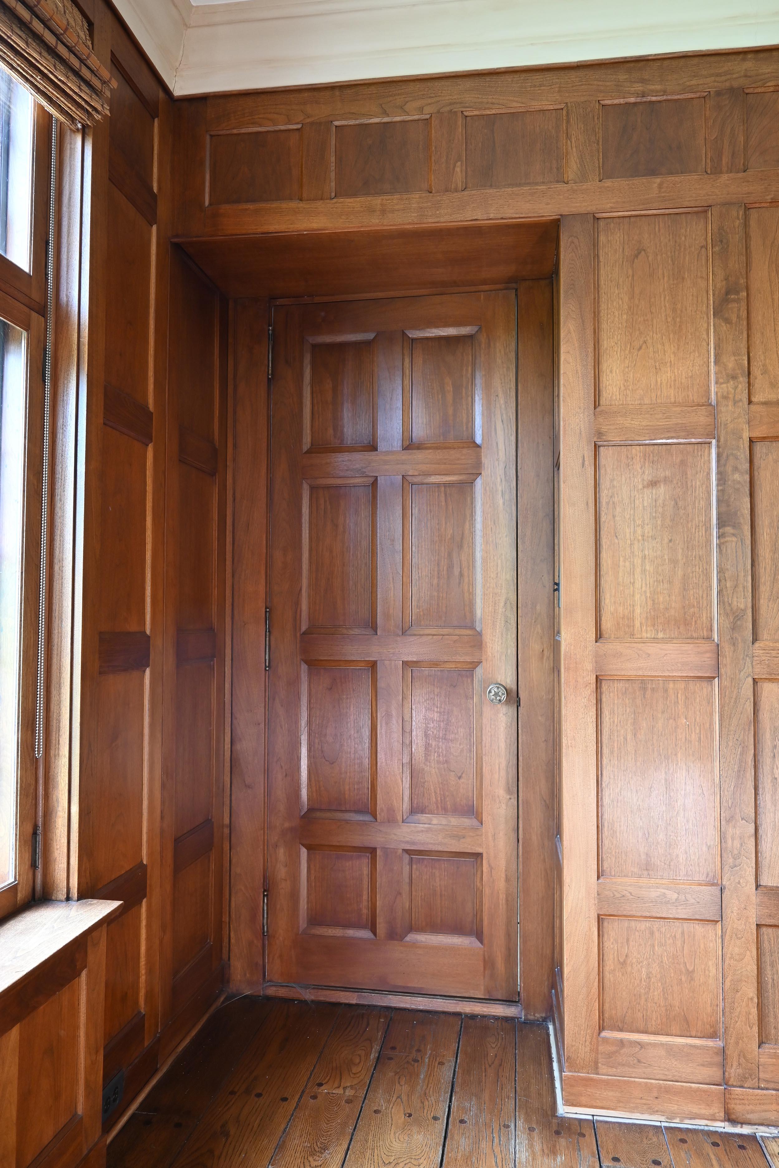 Bronze Butternut 'White Walnut' 1929 Paneled Library with Bookcases & Doors Complete For Sale