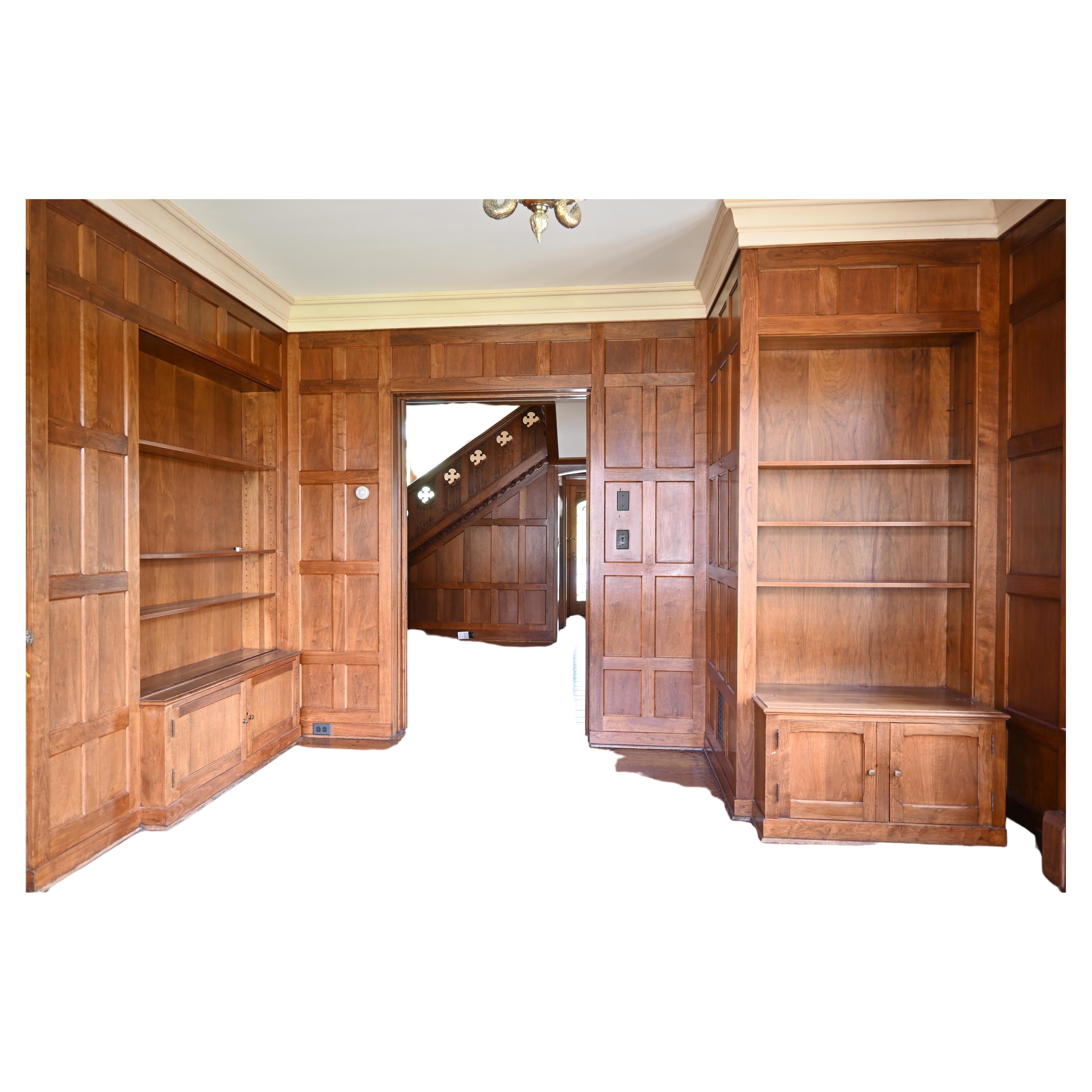 Butternut 'White Walnut' 1929 Paneled Library with Bookcases & Doors Complete For Sale