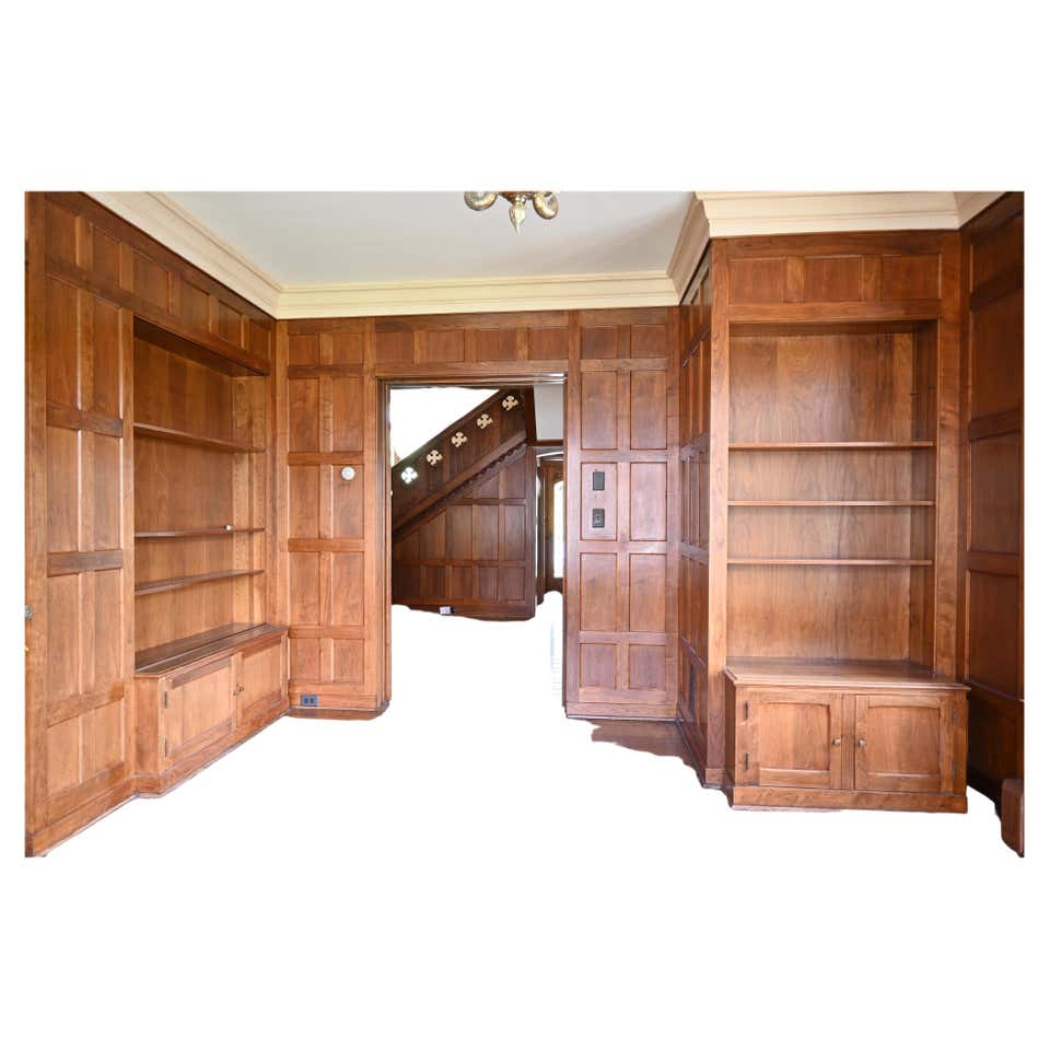 Complete Walnut Library with Diamond Pane Leaded Glass Doors, circa ...